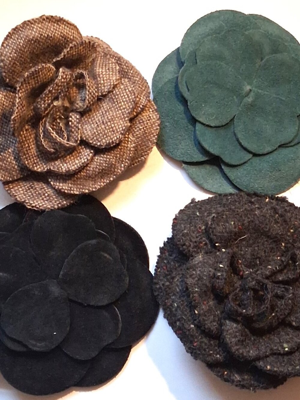 Set of 4 Vintage GAP Suede/Tweed Flower Brooch Pin